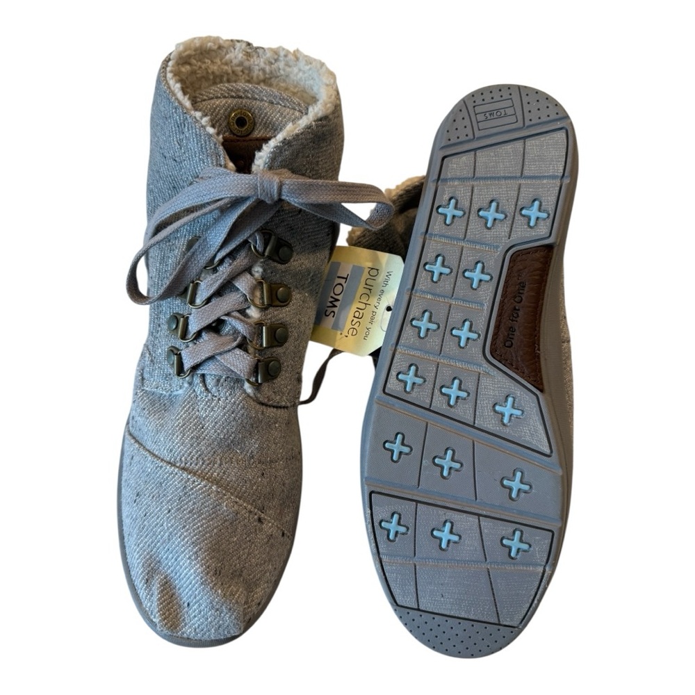 TOMS Botas Highlands Grey Wool Fleck Fleece Faux Shearling Boots Women’s 9 NWT - Picture 10 of 13
